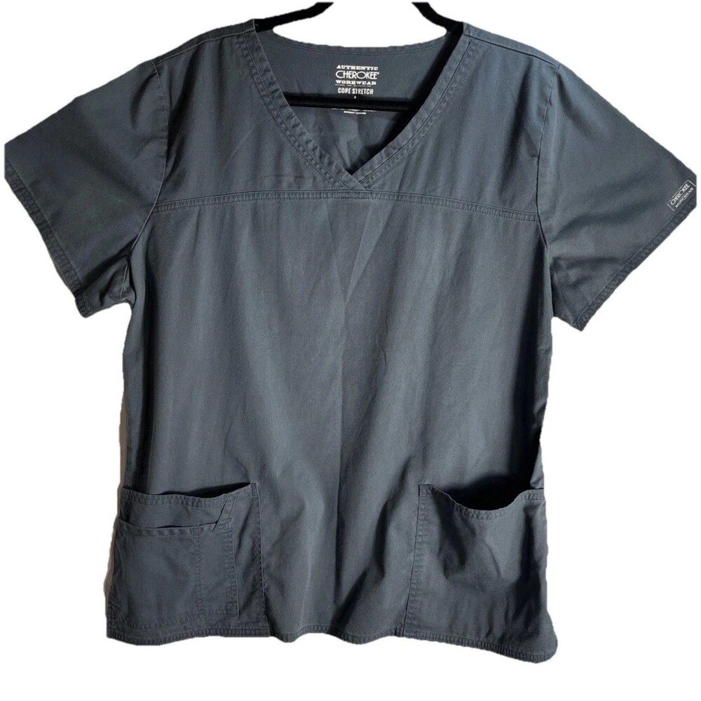 Cherokee Workwear Scrubs Top Woman XL Grey Core Stretch Shirt Blouse